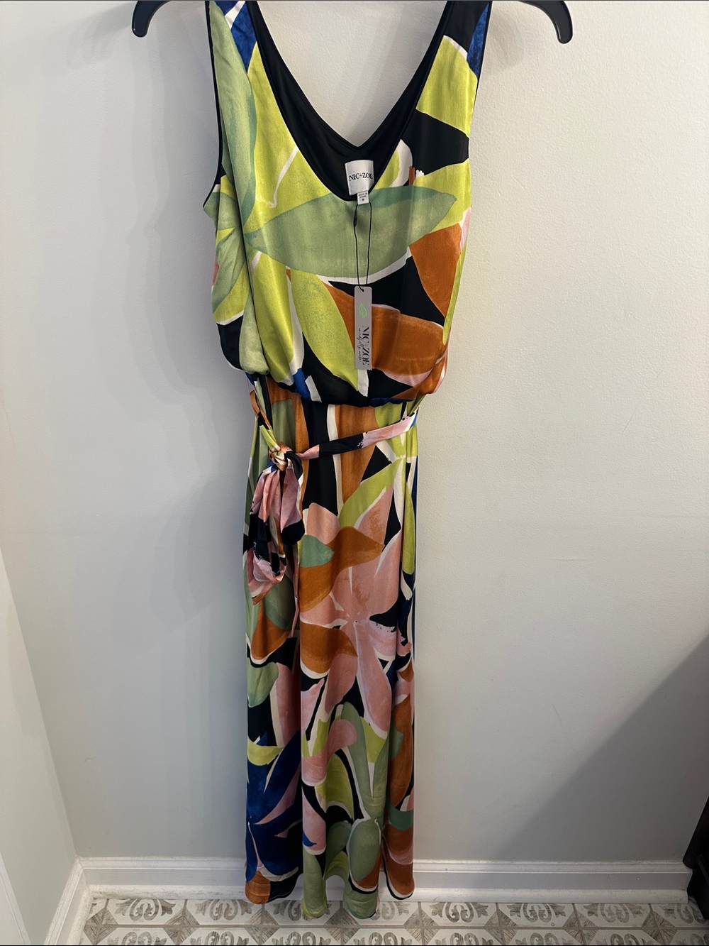 NIC+ZOE Sleeveless V-Neck Maxi Dress With Tie Waist NWT SZ S